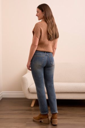 Audrey Stud-Accent Straight Leg Stretch Jeans-Vintage