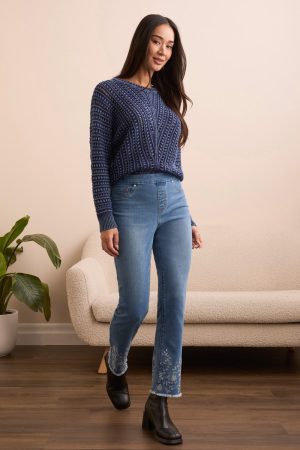 Audrey Textured Stretch Denim Pull-On Slim Jeans-Skyfall