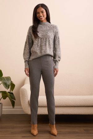 Bengaline Stretch Flatten It® Stripe Pull-On Pant-Charcoal