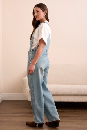 Blue Thread Classic Denim Flowy Straight Leg Overalls-Outoftheblue