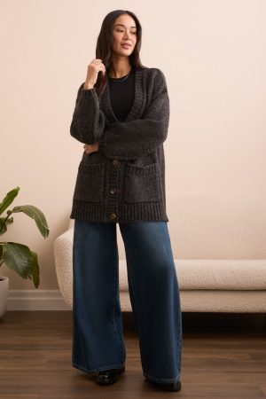 Blue Thread Oversize Puff Sleeve Sweater Cardigan-H black