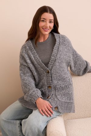 Blue Thread Oversize Puff Sleeve Sweater Cardigan-H charcoal
