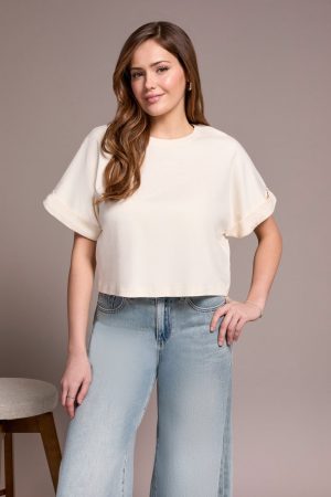 Blue Thread Soft Touch Mercerized Cotton Crew Neck T-Shirt-Cream