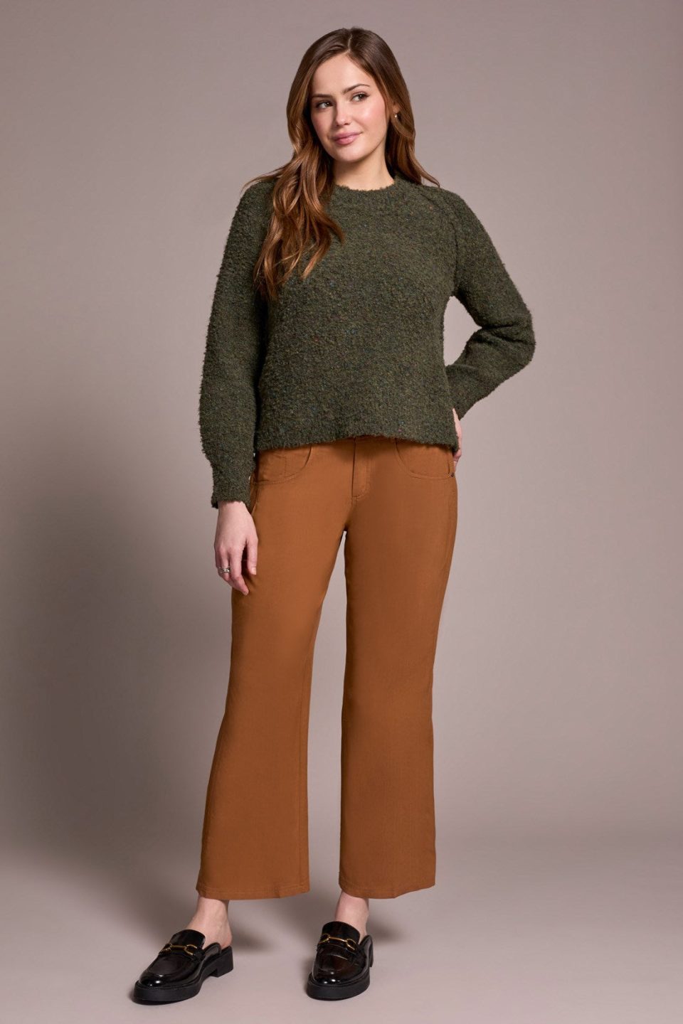 Boucle Long-Sleeve Crew Neck Sweater-Ivy
