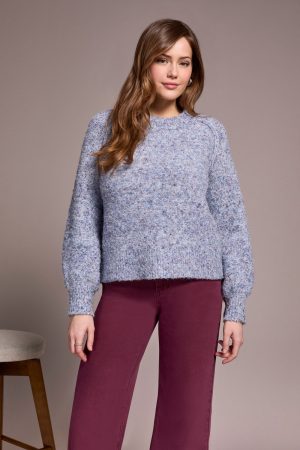 Boucle Long-Sleeve Crew Neck Sweater-Marine