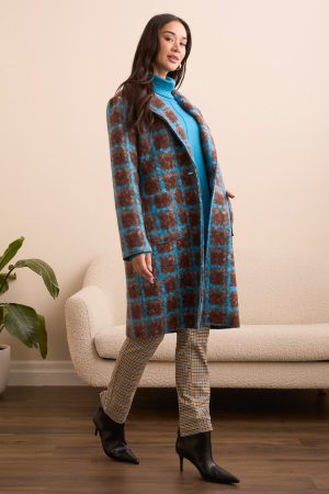 Boucle Plaid Single Button-Front Coat-Wood