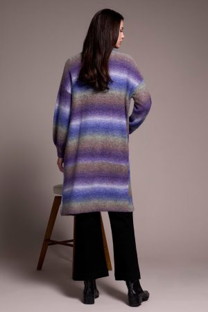 Boucle Space Dye Puff Sleeve Long Cardigan-M blueviolet