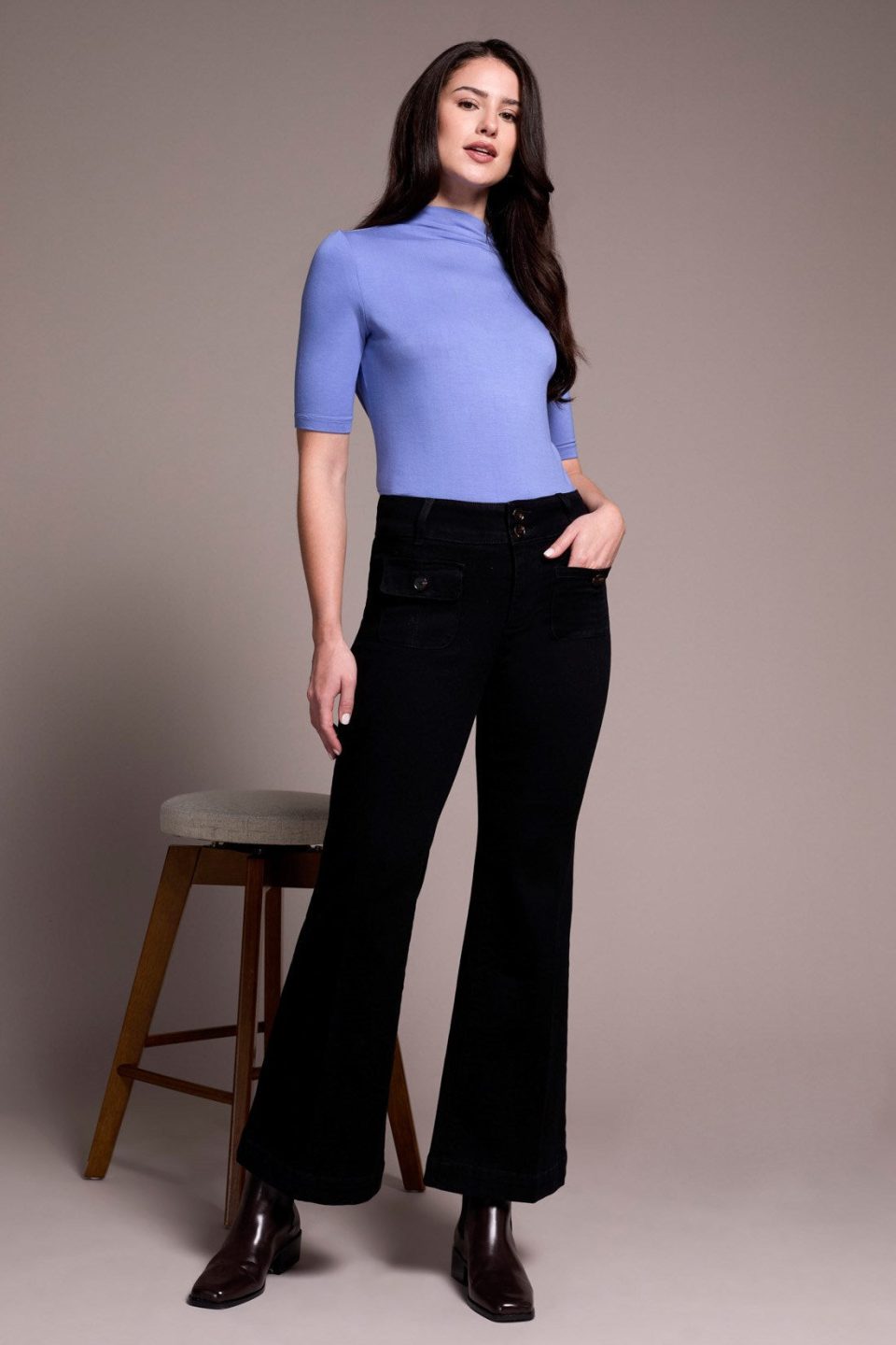 Brooke Comfort Stretch High Rise Palazzo Trousers-Justblack