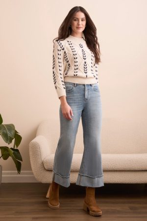 Brooke Cuffed Palazzo Jeans-Washedblue