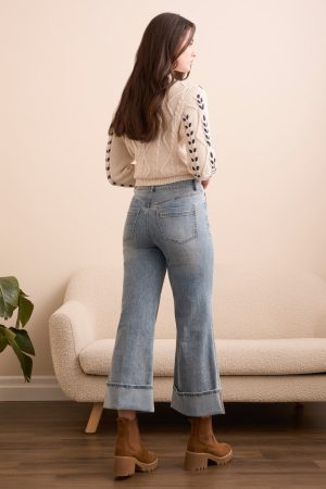 Brooke Cuffed Palazzo Jeans-Washedblue