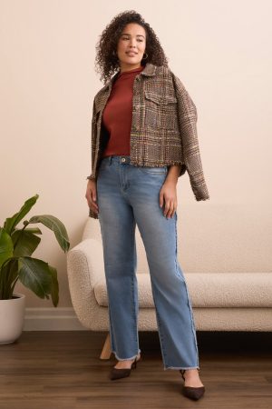 Tweed Fashion Jacket With Frayed Edge -Cocoa
