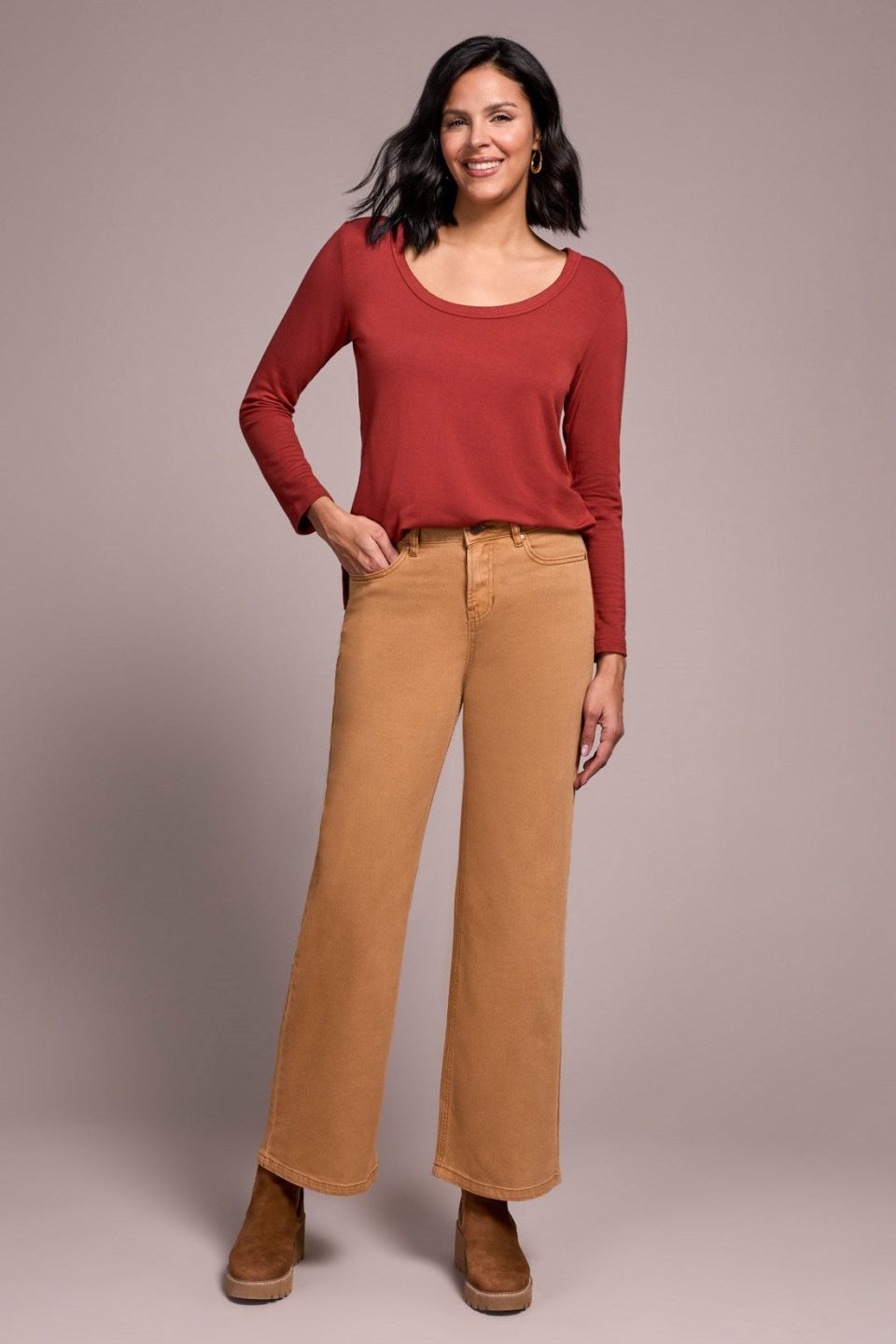 Brooke High Rise Hugging Wide Leg Jeans-Biscotti