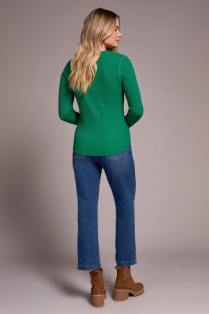 Brushed Waffle Knit Henley Long Sleeve Top-Fieldgreen