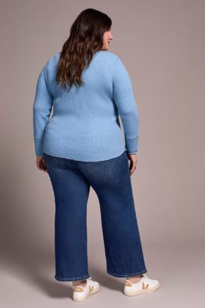 Brushed Waffle Knit Henley Long Sleeve Top-H denim