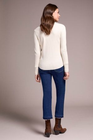 Brushed Waffle Knit Henley Long Sleeve Top-H eggshell