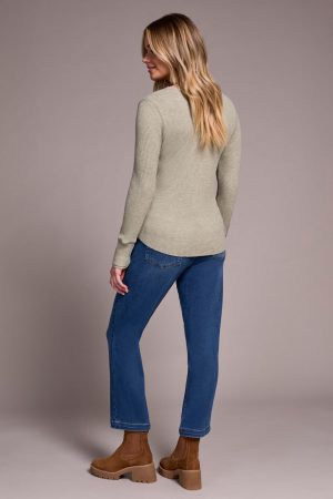 Brushed Waffle Knit Henley Long Sleeve Top-H oliveleaf