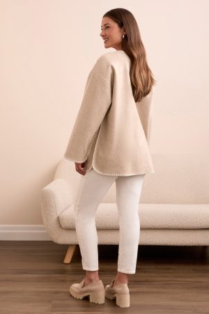 Button-Front Coat With Detachable Scarf-H icelatte