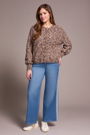 Button-Front Crew Neck Sweater Cardigan-M almond latte