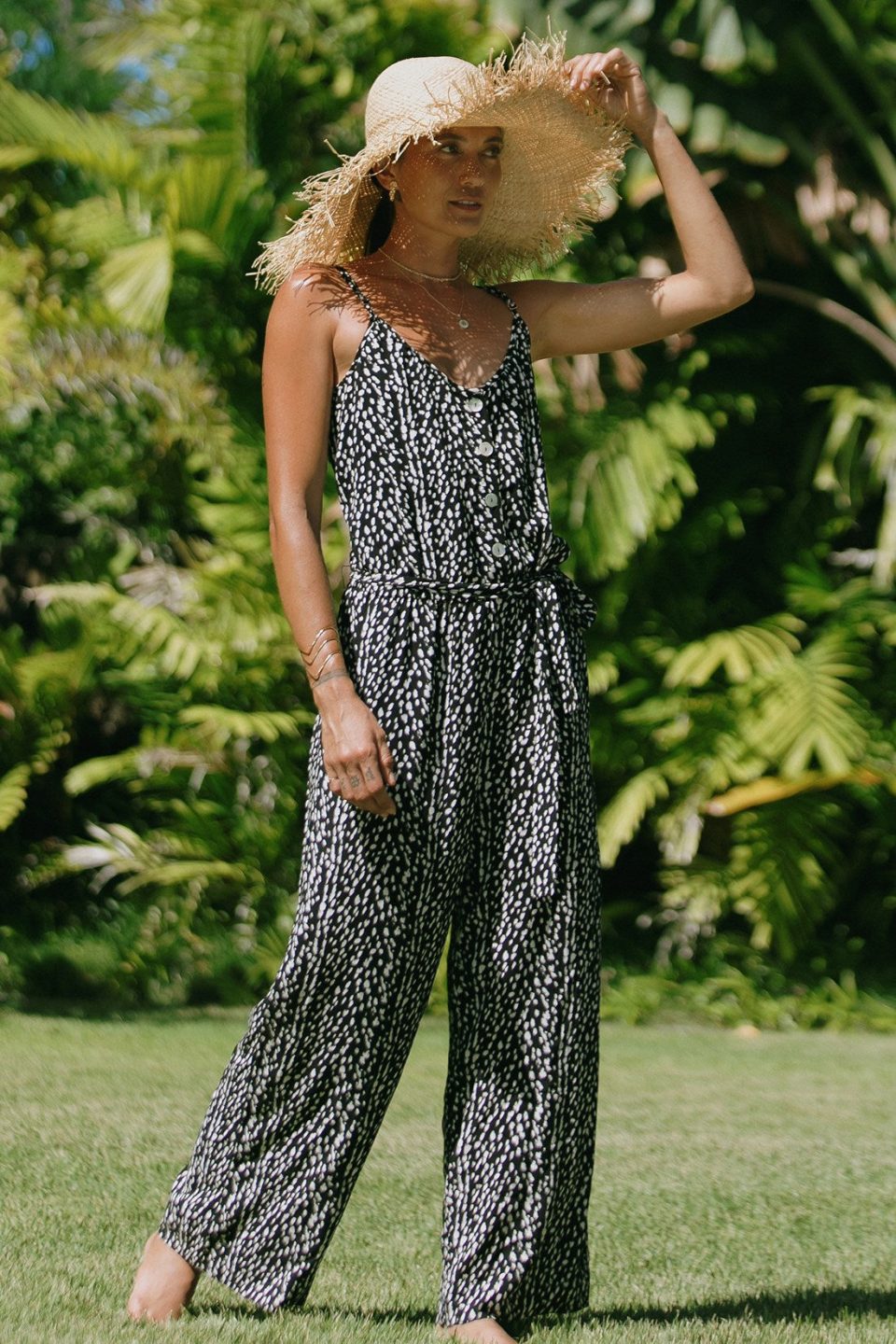 IBIZA BUTTON-FRONT TIE-WAIST JUMPSUIT-Ibiza