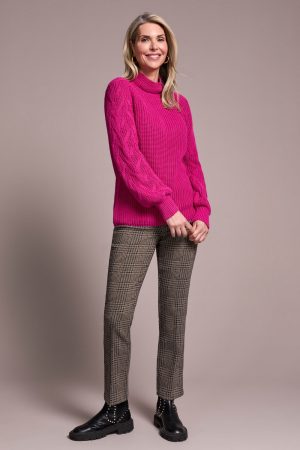 Cable Knit Mock Neck Sweater-Pink flambe
