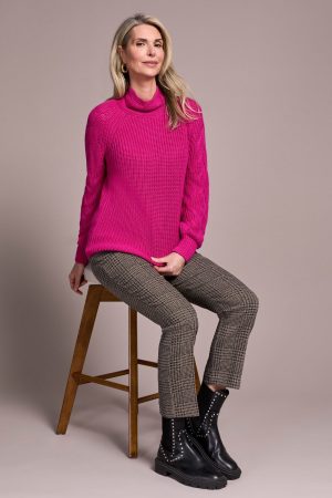 Cable Knit Mock Neck Sweater-Pink flambe