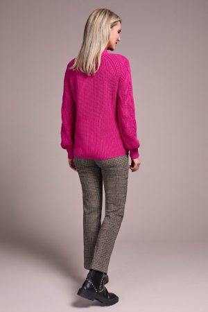 Cable Knit Mock Neck Sweater-Pink flambe