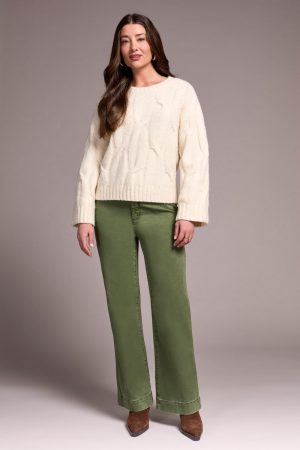Cable-Knit Textured Crewneck Sweater-H cream