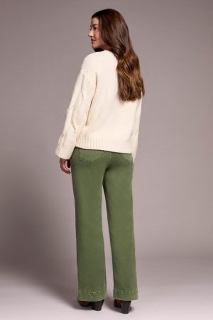 Cable-Knit Textured Crewneck Sweater-H cream