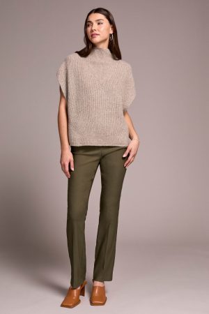Cap Sleeve Mock Neck Knit Top-Oatmeal