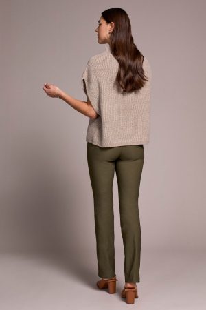 Cap Sleeve Mock Neck Knit Top-Oatmeal