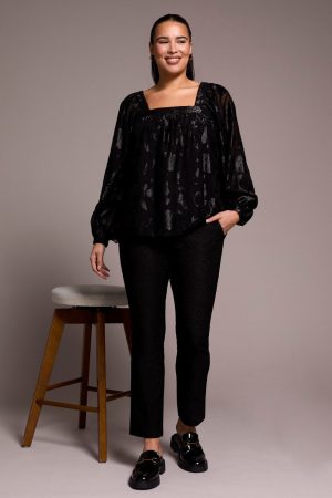 Chiffon Square Neck Puff Sleeve Blouse-Black