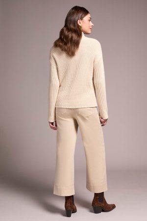 Combed Cotton Two-Tone Rib Funnel Neck Sweater-Moonstone