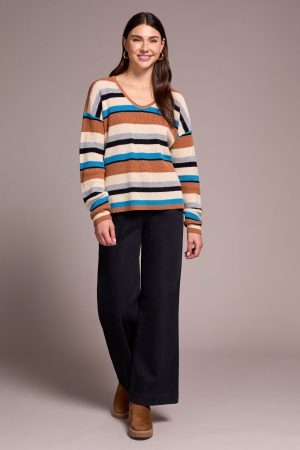 Combed Cotton U-Neck Waffle Sweater-Celestial