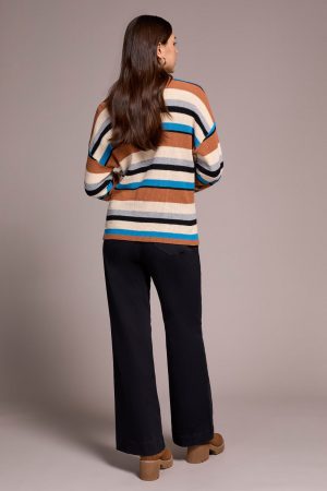 Combed Cotton U-Neck Waffle Sweater-Celestial