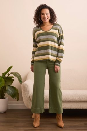 Combed Cotton U-Neck Waffle Sweater-Chive