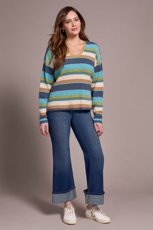 Combed Cotton U-Neck Waffle Sweater-Wasabi
