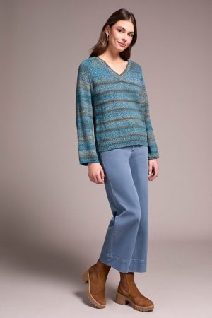 Combed Cotton V-Neck Sweater-Celestial