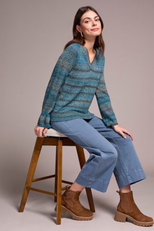 Combed Cotton V-Neck Sweater-Celestial