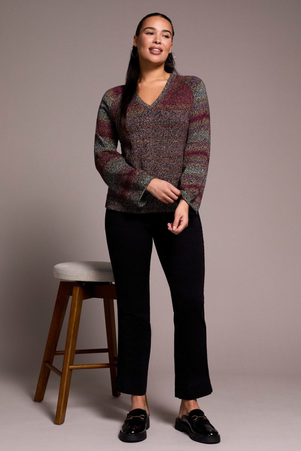 Combed Cotton V-Neck Sweater-Wine