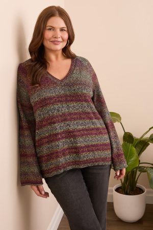 Combed Cotton V-Neck Sweater-Wine