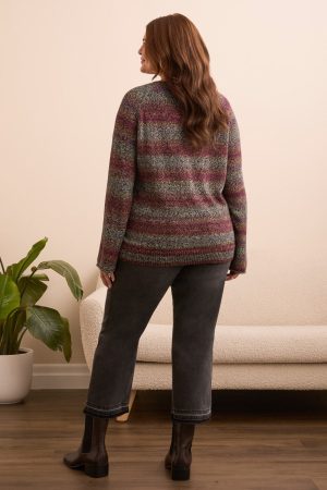 Combed Cotton V-Neck Sweater-Wine