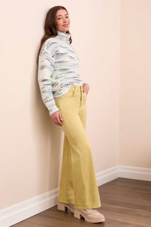 Comfort Stretch Fly Front Wide Leg Pants-Leek