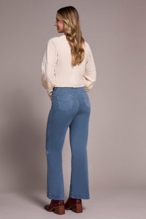 Comfort Stretch Fly Front Wide Leg Pants-Slateblue