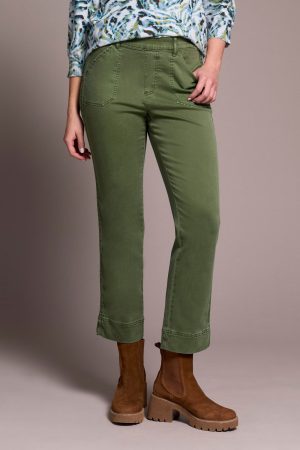 Comfort Stretch Pull-On Kick Flare Ankle Pants-Chive