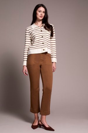 Comfort Stretch Pull-On Kick Flare Ankle Pants-Walnut