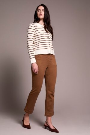 Comfort Stretch Pull-On Kick Flare Ankle Pants-Walnut