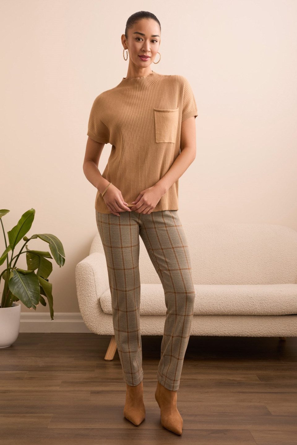 Cotton Mock Neck Cap Short Sleeve Top-Icelatte