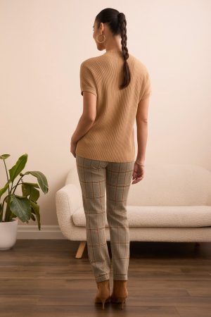 Cotton Mock Neck Cap Short Sleeve Top-Icelatte