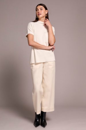 Cotton Mock Neck Cap Short Sleeve Top-Moonstone