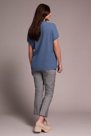 Cotton Mock Neck Cap Short Sleeve Top-Slateblue